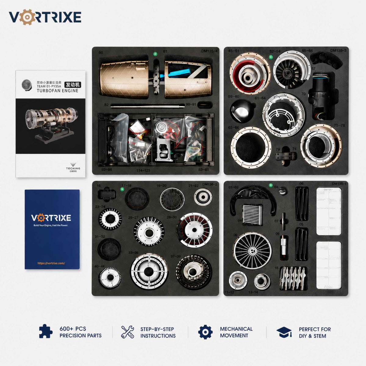 VORTRIXE & TECHING 600+Pcs 1/10 F35 Military Fighter Turbofan Engine Model Kit