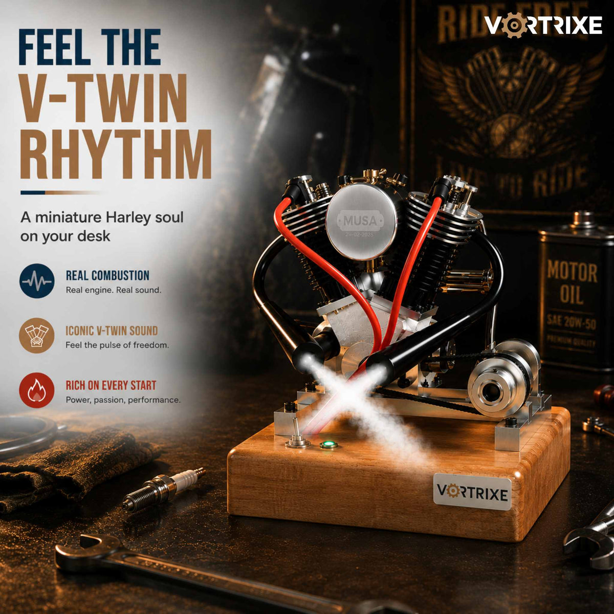VORTRIXE Mini V2 Motorradmotor Doppelzylinder-Viertakt-Benzinmotor 