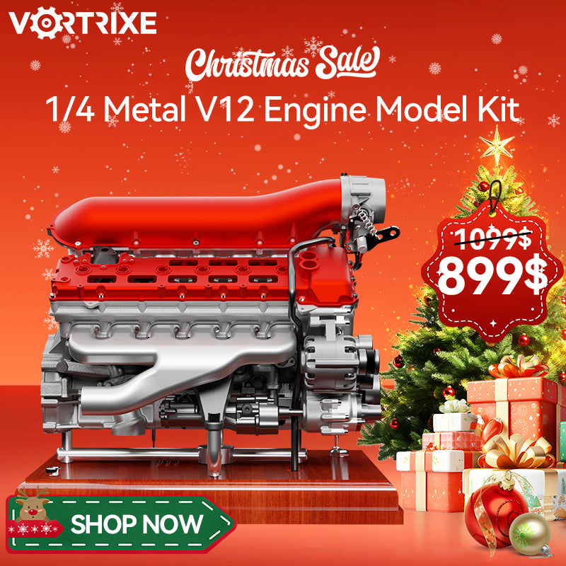 VORTRIXE & TECHING 800+PCS 1/4 Metal V12 Engine Model Kit with Electric Drive