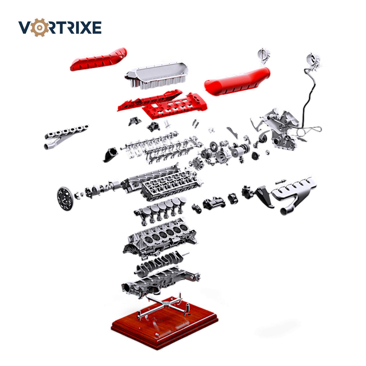 VORTRIXE & TECHING 800+PCS 1/4 Metal V12 Engine Model Kit with Electric Drive