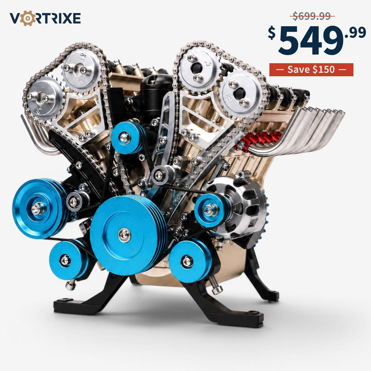 VORTRIXE & TECHING 500+Pcs V8 Engine Metal Assembly DIY Model Kit