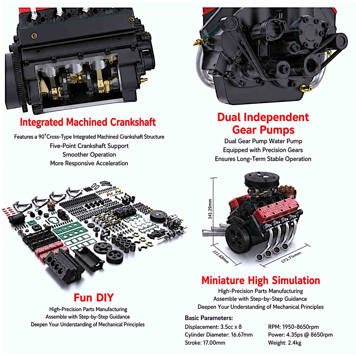 VORTRIXE &amp; TOYAN V8-Motor 28 cm³ OHV-Benzinmotor Modell 