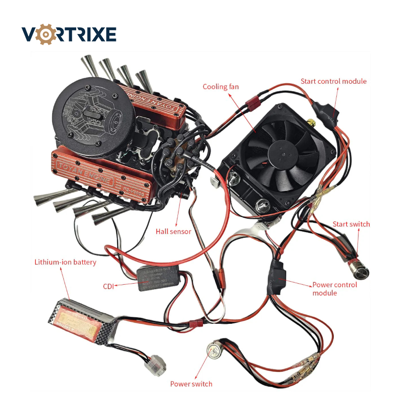 Двигатель VORTRIXE &amp; TOYAN FS-V800WGPC V8 со стартовым комплектом, подставкой и аксессуарами 