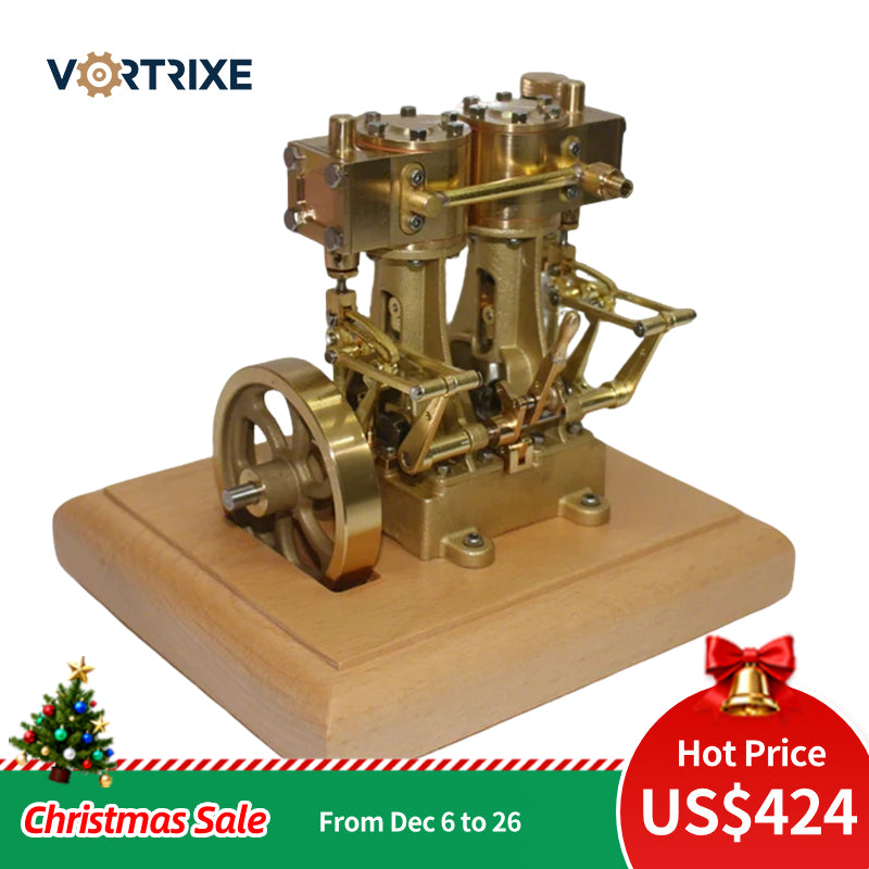 Modèle réduit de machine à vapeur alternative à double cylindre et double effet VORTRIXE 
