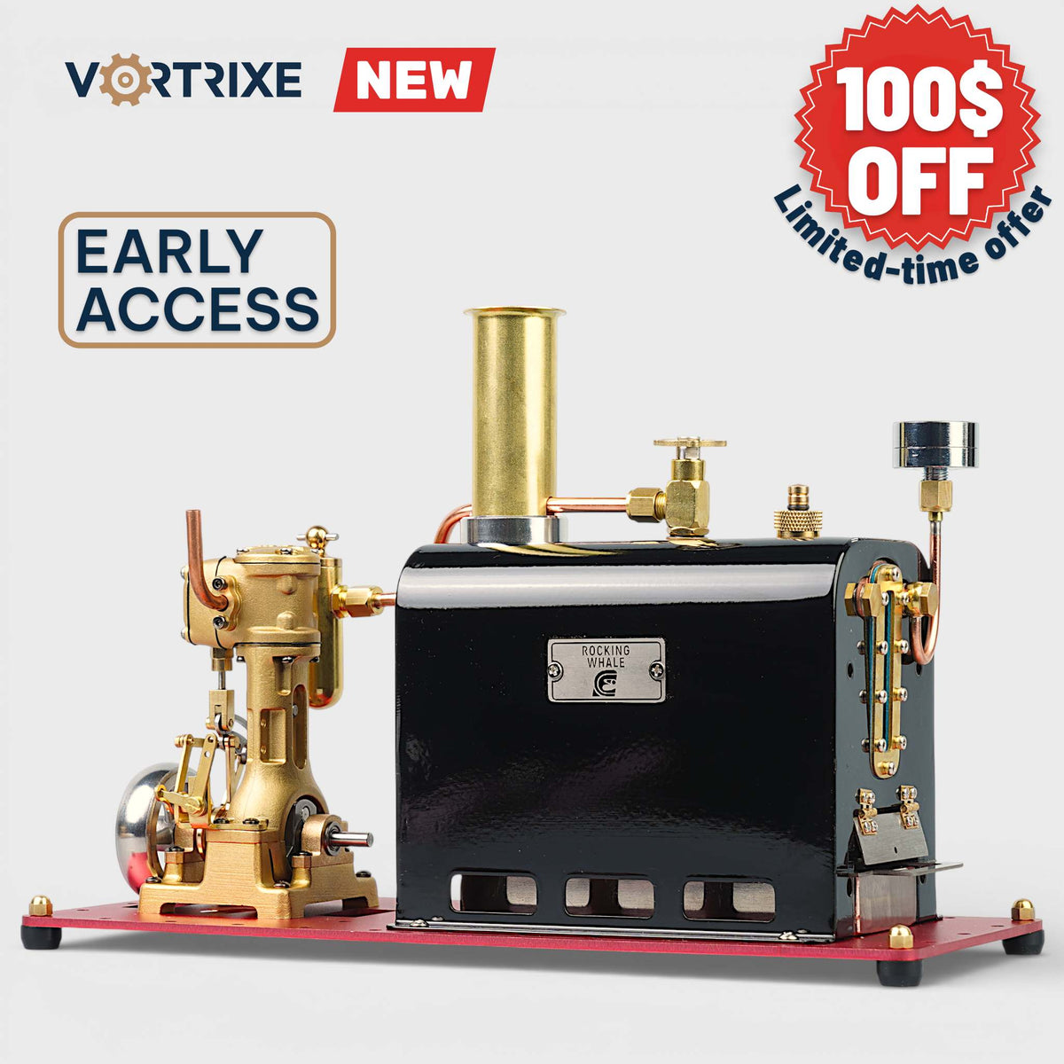 VORTRIXE Mini RW-BL1K Reversible Reciprocating Single-Cylinder Live Steam Engine Kit with Boiler DIY Kit