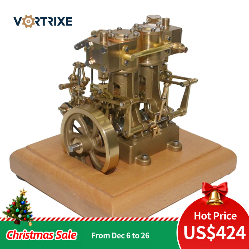 Modèle réduit de machine à vapeur verticale rétro VORTRIXE à deux cylindres 
