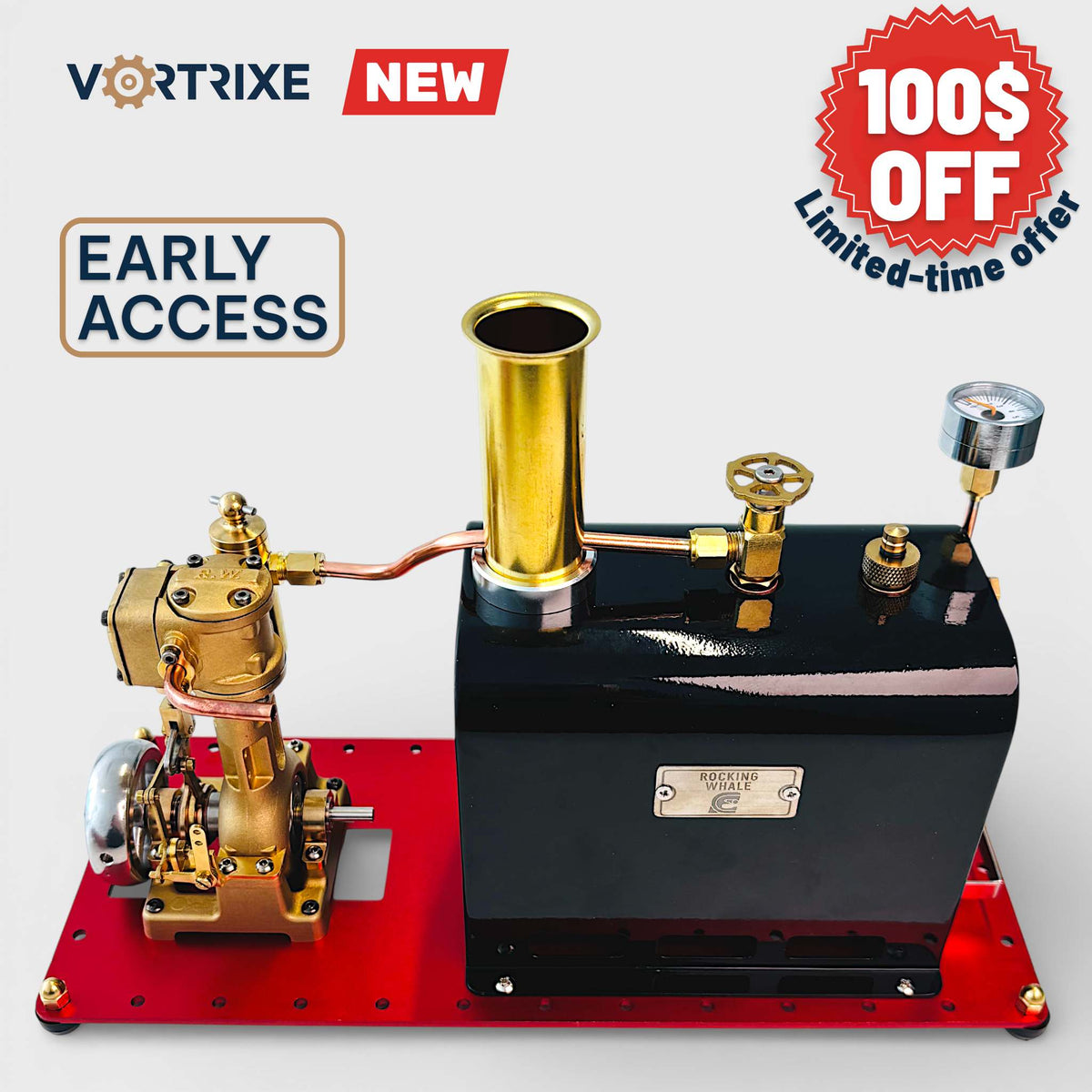 VORTRIXE Mini RW-BL1K Reversible Reciprocating Single-Cylinder Live Steam Engine Kit with Boiler DIY Kit