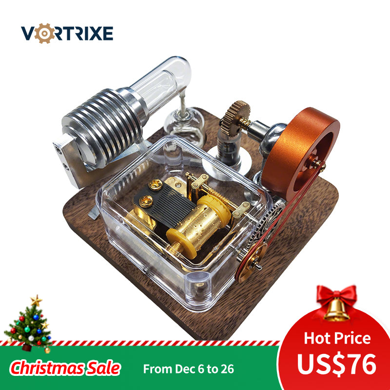 Modèle de moteur Stirling alimenté par une boîte à musique VORTRIXE 