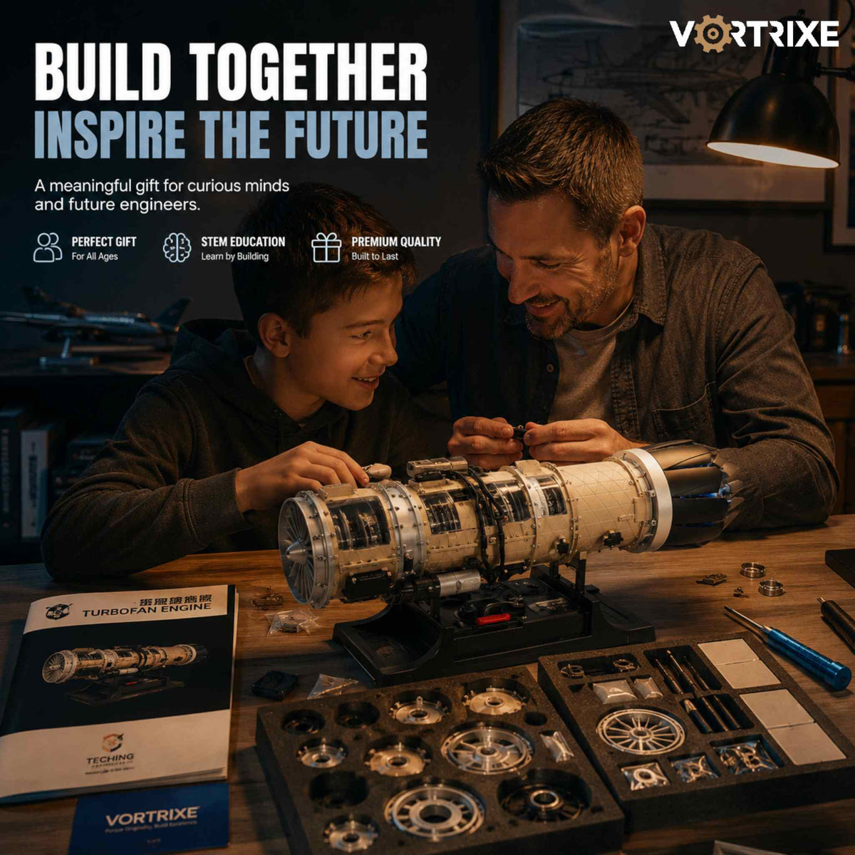 VORTRIXE & TECHING 600+Pcs 1/10 F35 Military Fighter Turbofan Engine Model Kit